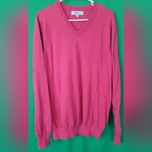 Crown & Ivy Pink Cashmere Sweater Blend Pull over V-Neck Large Cozy Cabin Men Sz